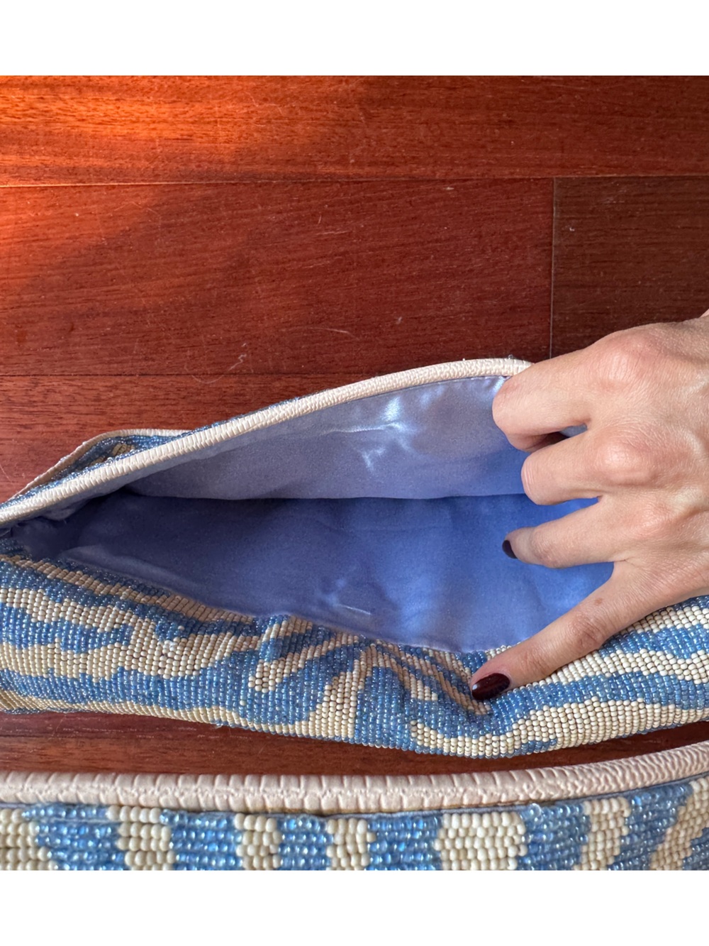 STAUD Tommy Beaded Bag in Blue Zebra Print - Picture 4 of 6